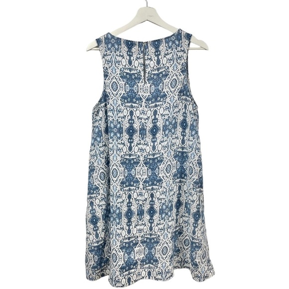Rachel Zoe Blue Print 100% Linen Swing Mini Dress Size M - Picture 3 of 5